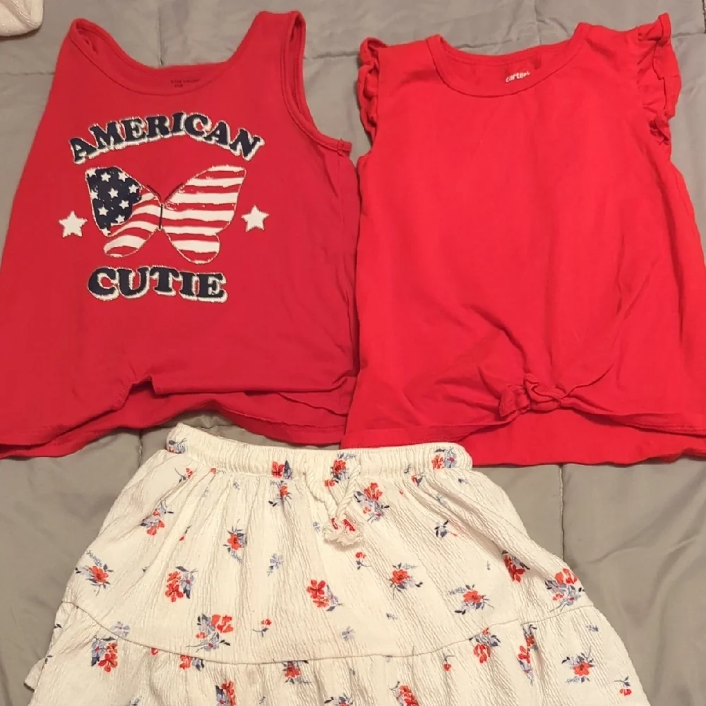 2 Red Tops and Floral White Skort